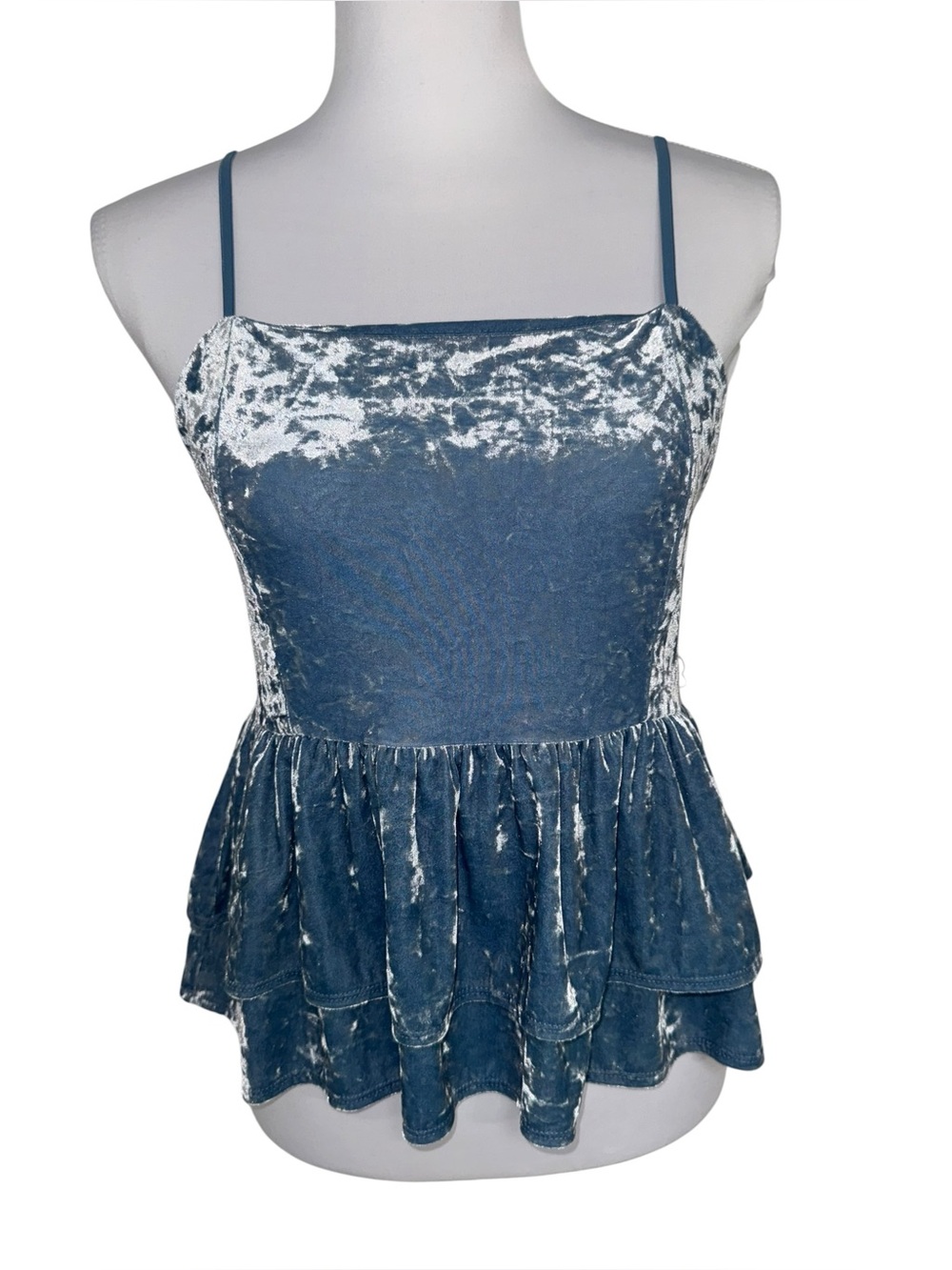 American Eagle Women’s M Blue Crushed Velvet Peplum Cami Tank Top NWT
